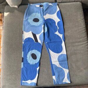 SOLD: Marimekko Vintage Blue Floral Print Pants 100% Cotton